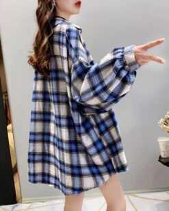 Loose Plaid Long-Sleeved Shirt | Hyunjin - Loona -Amped Apparel Hyunjin Loona Loose Plaid Long Sleeved Shirt pc 12