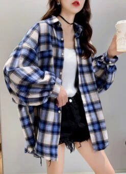 Loose Plaid Long-Sleeved Shirt | Hyunjin - Loona -Amped Apparel Hyunjin Loona Loose Plaid Long Sleeved Shirt pc 9