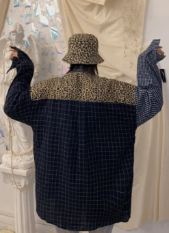 Blue Leopard Plaid Patchwork Shirt | Hyunjin - Stray Kids -Amped Apparel Hyunjin Stray Kids Blue Leopard Plaid Patchwork Shirt 6