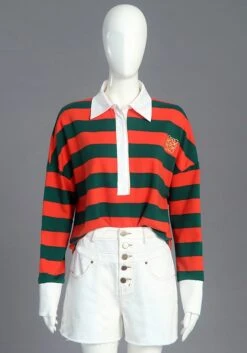 Orange And Green Striped Cotton Polo Shirt | Hyunjin - Stray Kids