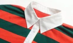 Orange And Green Striped Cotton Polo Shirt | Hyunjin - Stray Kids -Amped Apparel Hyunjin Stray Kids Striped Cotton Polo Top 25 1 600x352 1