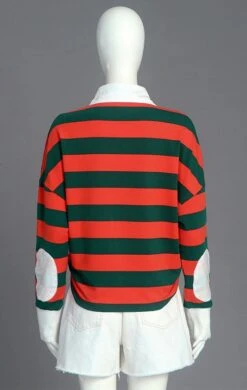 Orange And Green Striped Cotton Polo Shirt | Hyunjin - Stray Kids -Amped Apparel Hyunjin Stray Kids Striped Cotton Polo Top 26