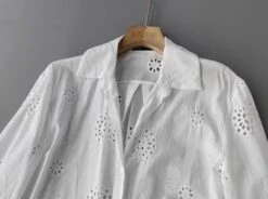 White Cut-Out Embroidery Shirt | Hyunjin - Stray Kids -Amped Apparel Hyunjin Stray Kids White Cut Out Embroidery Shirt 3 600x448 1