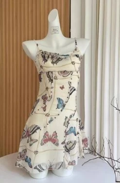 Beige Butterfly Print Dress | IU