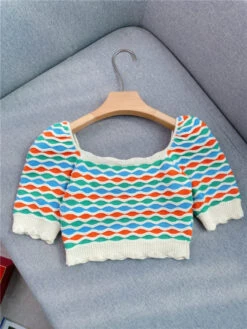 Green Striped Puff Sleeve Crop Top | IU -Amped Apparel IU Green Striped Puff Sleeve Crop Top 10 600x800 1