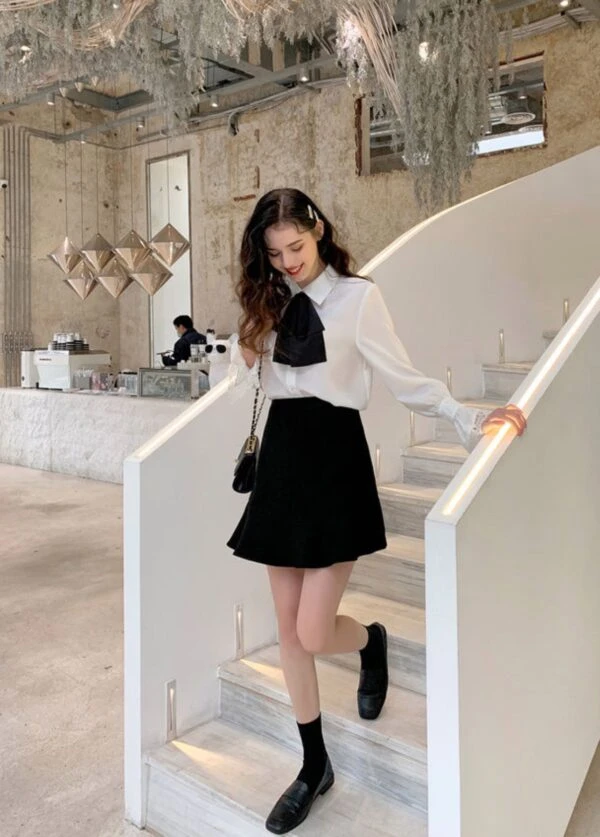 White Bell Sleeve Blouse With Black Bow Tie 11 White Bell Sleeve Blouse With Black Bow Tie - Image 9