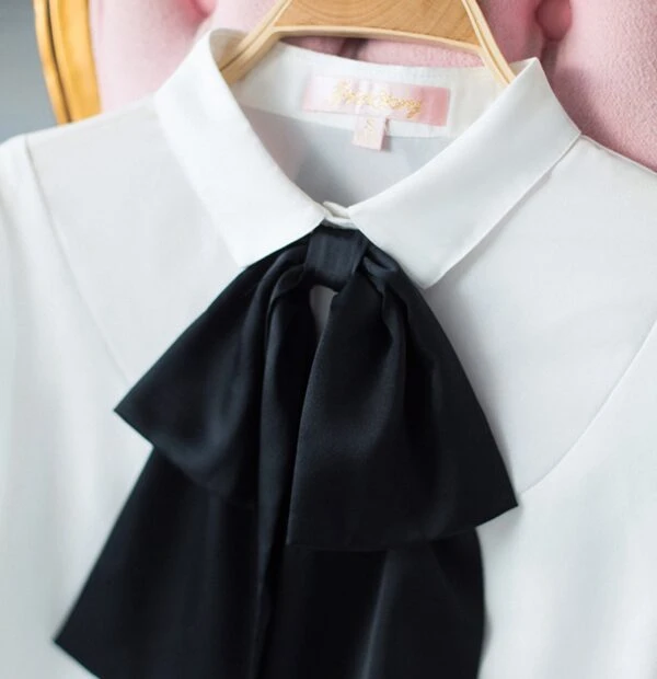 White Bell Sleeve Blouse With Black Bow Tie 20 White Bell Sleeve Blouse With Black Bow Tie - Image 18