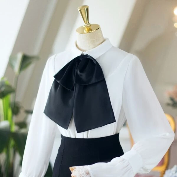 White Bell Sleeve Blouse With Black Bow Tie 16 White Bell Sleeve Blouse With Black Bow Tie - Image 14