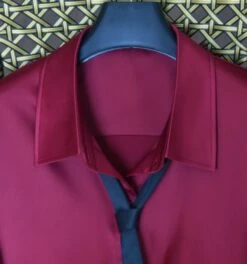Wine Red Satin Silk Shirt | IU -Amped Apparel IU Red Satin Silk Shirt 3 600x641 1