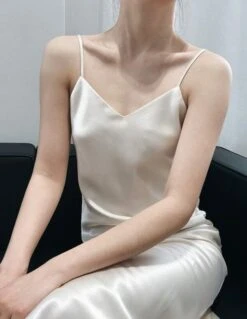 White Silk Dress | Irene - Red Velvet -Amped Apparel Irene Red Velvet White Silk Dress 10 e1643904987364 600x774 1