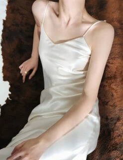 White Silk Dress | Irene - Red Velvet -Amped Apparel Irene Red Velvet White Silk Dress 6 e1643905041124 600x780 1