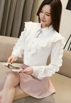 White Ruffled Long Sleeved Blouse | Irene - Red Velvet 23 White Ruffled Long Sleeved Blouse | Irene - Red Velvet -Amped Apparel Irene Ruffled Long Sleeve Blouse 10 e1643896228367