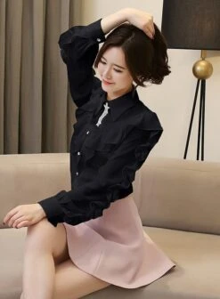 White Ruffled Long Sleeved Blouse | Irene - Red Velvet 27 White Ruffled Long Sleeved Blouse | Irene - Red Velvet -Amped Apparel Irene Ruffled Long Sleeve Blouse 3 e1643896392554