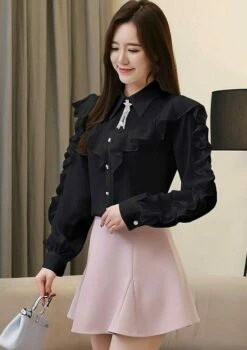 White Ruffled Long Sleeved Blouse | Irene - Red Velvet 24 White Ruffled Long Sleeved Blouse | Irene - Red Velvet -Amped Apparel Irene Ruffled Long Sleeve Blouse 4 e1643896432224