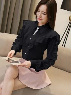 White Ruffled Long Sleeved Blouse | Irene - Red Velvet 26 White Ruffled Long Sleeved Blouse | Irene - Red Velvet -Amped Apparel Irene Ruffled Long Sleeve Blouse 6 e1643896296121