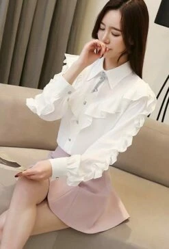 White Ruffled Long Sleeved Blouse | Irene - Red Velvet 22 White Ruffled Long Sleeved Blouse | Irene - Red Velvet -Amped Apparel Irene Ruffled Long Sleeve Blouse 9 e1643896261458