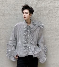 Black Stripe Ruffled Shirt | J-Hope - BTS -Amped Apparel J Hope BTS Black Stripe Ruffled Shirt 1 600x686 1