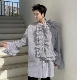 Black Stripe Ruffled Shirt | J-Hope - BTS -Amped Apparel J Hope BTS Black Stripe Ruffled Shirt 10 600x630 1