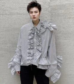 Black Stripe Ruffled Shirt | J-Hope - BTS -Amped Apparel J Hope BTS Black Stripe Ruffled Shirt 12 600x675 1