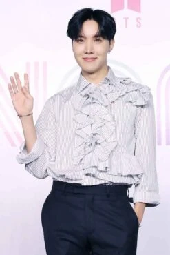 Black Stripe Ruffled Shirt | J-Hope - BTS -Amped Apparel J Hope BTS Black Stripe Ruffled Shirt 2