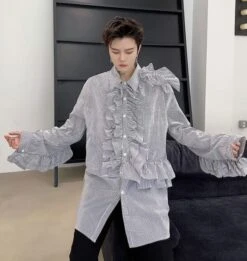 Black Stripe Ruffled Shirt | J-Hope - BTS -Amped Apparel J Hope BTS Black Stripe Ruffled Shirt 3 600x634 1