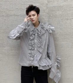 Black Stripe Ruffled Shirt | J-Hope - BTS