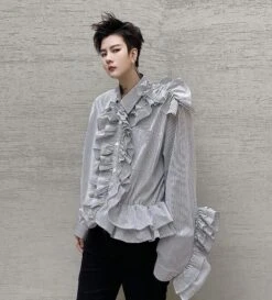 Black Stripe Ruffled Shirt | J-Hope - BTS -Amped Apparel J Hope BTS Black Stripe Ruffled Shirt 9 600x662 1