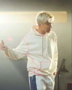 White Contrasting Topstitch Hoodie | J-Hope - BTS -Amped Apparel J Hope BTS White Contrasting Topstitch Hoodie