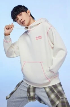 White Contrasting Topstitch Hoodie | J-Hope - BTS
