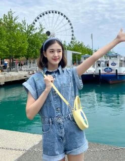 Blue Denim Short Jumpsuit | J - STAYC -Amped Apparel J STAYC Blue Denim Short Jumpsuit 1