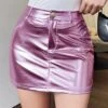 Pink Metallic Mini Skirt | J - STAYC -Amped Apparel J STAYC Pink Metallic Mini Skirt 3