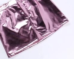 Pink Metallic Mini Skirt | J - STAYC -Amped Apparel J STAYC Pink Metallic Mini Skirt 6 600x476 1
