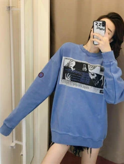 Blue Washed Crew Neck Sweatshirt | Jaehyun - NCT