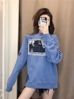 Blue Washed Crew Neck Sweatshirt | Jaehyun - NCT 15 Blue Washed Crew Neck Sweatshirt | Jaehyun - NCT -Amped Apparel Jaehyun C0a0v0 Washed Crew Neck Sweater 5