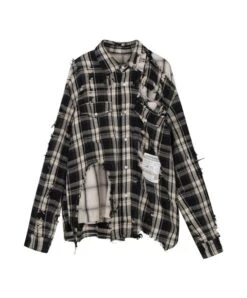 Black Distressed Plaid Shirt | Jake - Enhypen -Amped Apparel Jake Enhypen Black Distressed Plaid Shirt 4 600x724 1