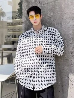 White Mishmash Heart Shapes Pattern Shirt | Jay - Enhypen