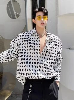 White Mishmash Heart Shapes Pattern Shirt | Jay - Enhypen -Amped Apparel Jay Enhypen White Mishmash Heart Shapes Pattern Shirt 6