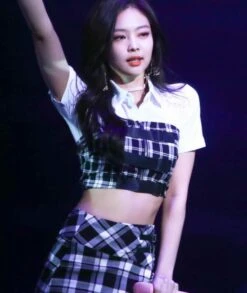 Black And White Plaid Tube Crop Top | Jennie - BlackPink -Amped Apparel Jennie Black and White Plaid Tube and Skirt Inspiration 1 e1643961915251 600x712 1