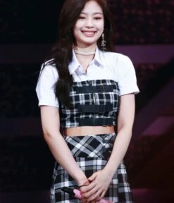 Black And White Plaid Tube Crop Top | Jennie - BlackPink -Amped Apparel Jennie Black and White Plaid Tube and Skirt Inspiration 3 e1643961945826 600x699 1