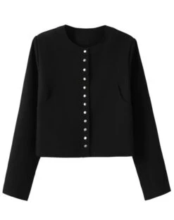 Black Snap Button Long Sleeve Shirt | Jennie - BlackPink