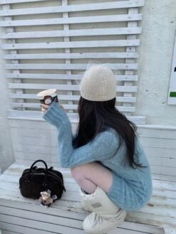 Blue Knit Sweater Dress | Jennie - BlackPink -Amped Apparel Jennie BlackPink Blue Knit Sweater Dress 3 600x800 1