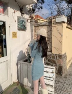 Blue Knit Sweater Dress | Jennie - BlackPink -Amped Apparel Jennie BlackPink Blue Knit Sweater Dress 4 600x780 1