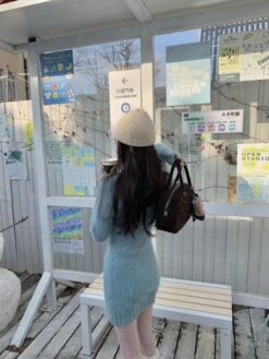 Blue Knit Sweater Dress | Jennie - BlackPink -Amped Apparel Jennie BlackPink Blue Knit Sweater Dress 5 600x800 1