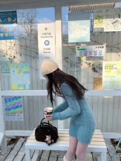 Blue Knit Sweater Dress | Jennie - BlackPink -Amped Apparel Jennie BlackPink Blue Knit Sweater Dress 8 600x800 1