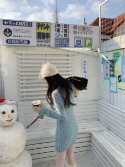 Blue Knit Sweater Dress | Jennie - BlackPink -Amped Apparel Jennie BlackPink Blue Knit Sweater Dress 9 600x800 1