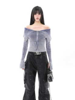 Blue Off-Shoulders Ribbed Top | Jennie - BlackPink -Amped Apparel Jennie BlackPink Blue Off Shoulders Ribbed Top 5 600x800 1