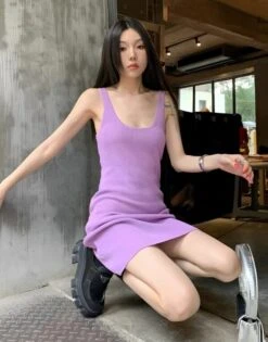 Lilac Knitted Bodycon Dress | Jennie - BlackPink -Amped Apparel Jennie BlackPink Lilac Knitted Bodycon Dress q 3 600x766 1