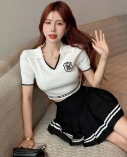 White Cropped Polo Shirt | Jennie - BlackPink -Amped Apparel Jennie BlackPink White Cropped Polo Shirt 10 600x741 1