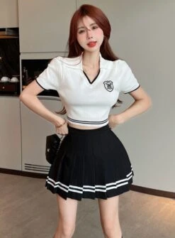 White Cropped Polo Shirt | Jennie - BlackPink -Amped Apparel Jennie BlackPink White Cropped Polo Shirt 14 600x813 1