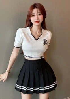 White Cropped Polo Shirt | Jennie - BlackPink -Amped Apparel Jennie BlackPink White Cropped Polo Shirt 16 e1675486862842 600x842 1